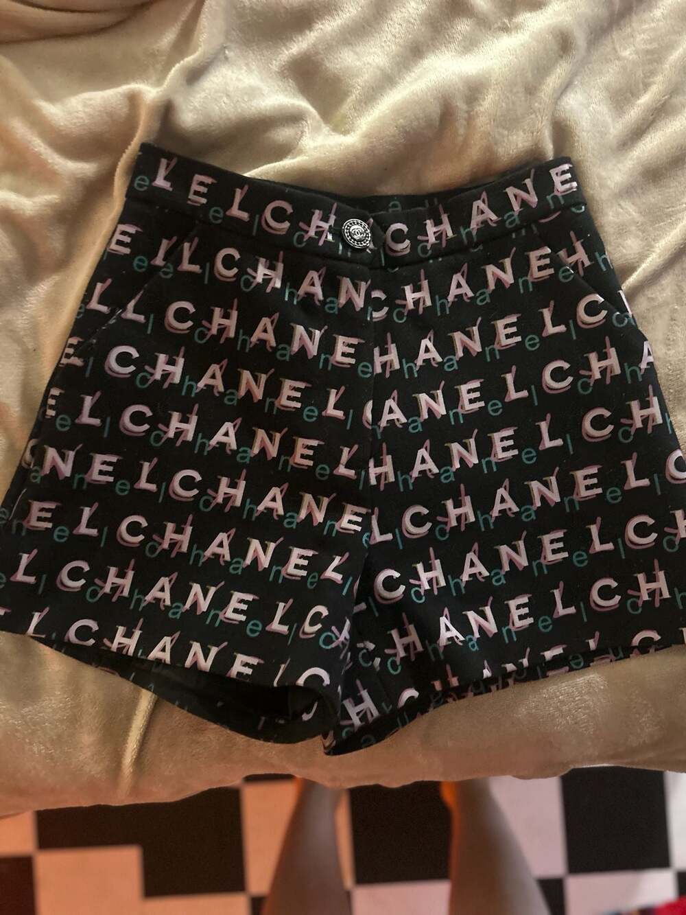 Chanel Colourful Letter Logo Printed High-Waisted Shorts Black Size 38